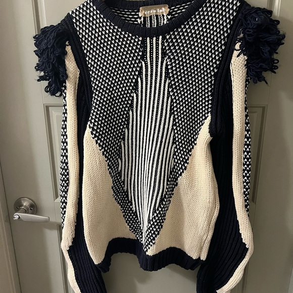 Ecru Lab Blue/White/Cream Women's Sweater - Picture 5 of 7